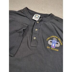 VTG‎ Sky Soldiers Vietnam Veteran 173 Airborne Brigade Henley T Shirt Black